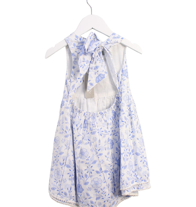 A Blue Sleeveless Dresses from Purebaby in size 3T for girl. (Back View)