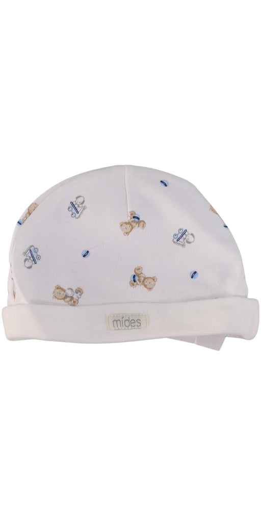 A White Beanies from Mides in size O/S for neutral. (Front View)
