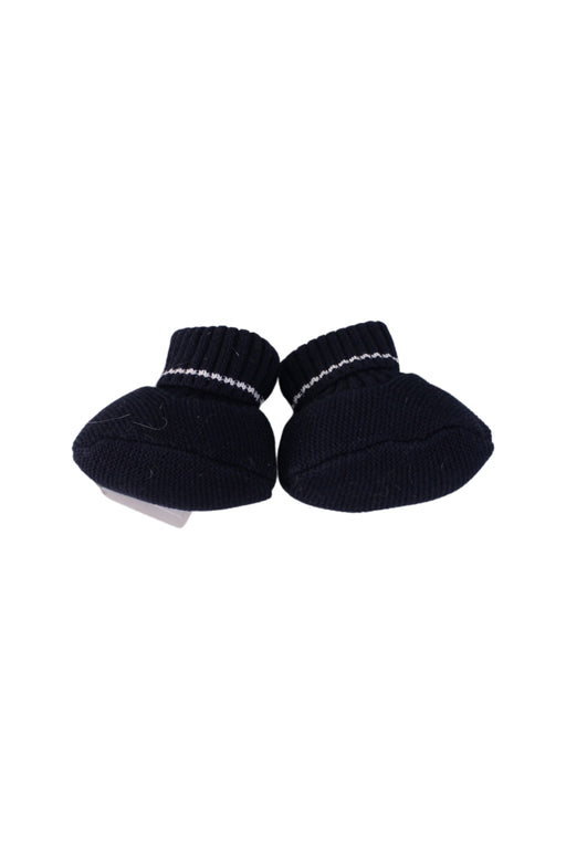 A Navy Booties from Jacadi in size 6-12M for neutral. (Front View)