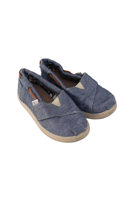 A Blue Slip Ons from Toms in size 3T for neutral. (Front View)