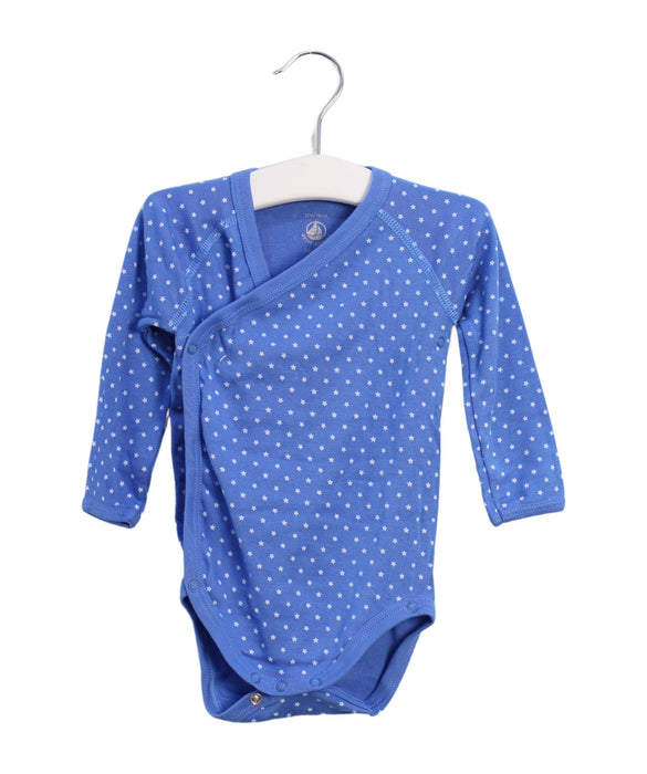 A Blue Long Sleeve Bodysuits from Petit Bateau in size 6-12M for boy. (Front View)