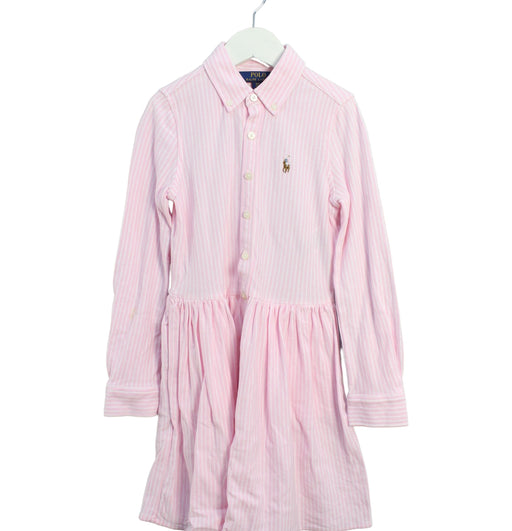 A Pink Long Sleeve Dresses from Polo Ralph Lauren in size 7Y for girl. (Front View)