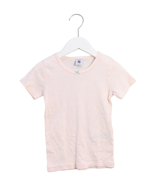 A Pink Short Sleeve T Shirts from Petit Bateau in size 6T for girl. (Front View)
