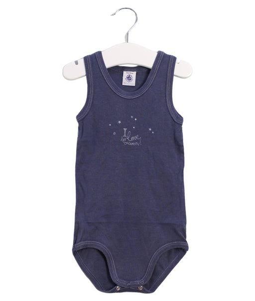 A Navy Sleeveless Bodysuits from Petit Bateau in size 2T for boy. (Front View)