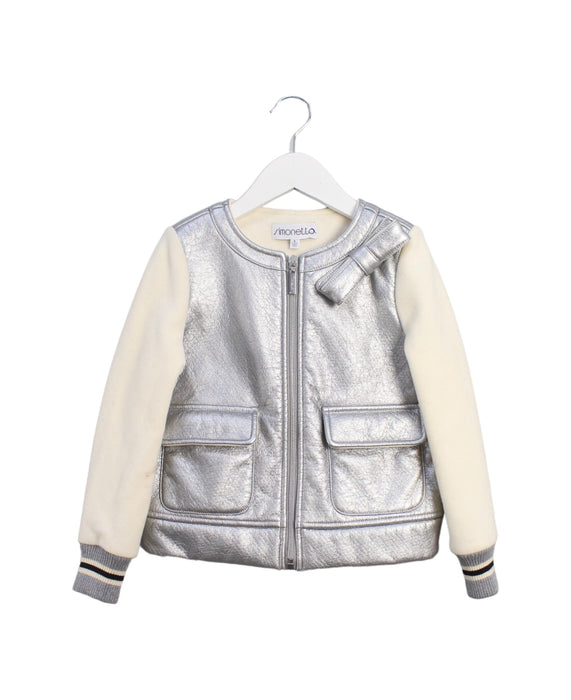 A Silver Lightweight Jackets from Simonetta in size 6T for girl. (Front View)