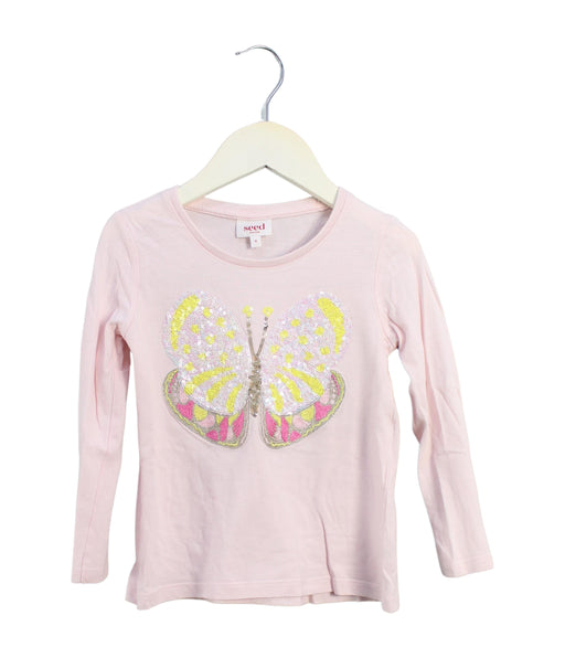 A Pink Long Sleeve Tops from Seed in size 4T for girl. (Front View)