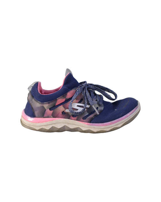 A Navy Sneakers from Skechers in size 7Y for girl. (Back View)