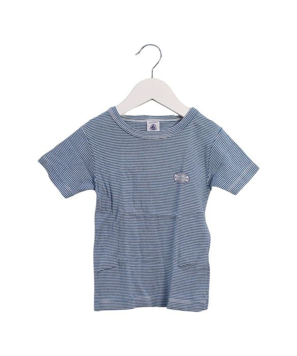 A Blue Short Sleeve T Shirts from Petit Bateau in size 4T for boy. (Front View)