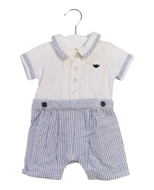 A Blue Short Sleeve Rompers from Armani in size 0-3M for neutral. (Front View)