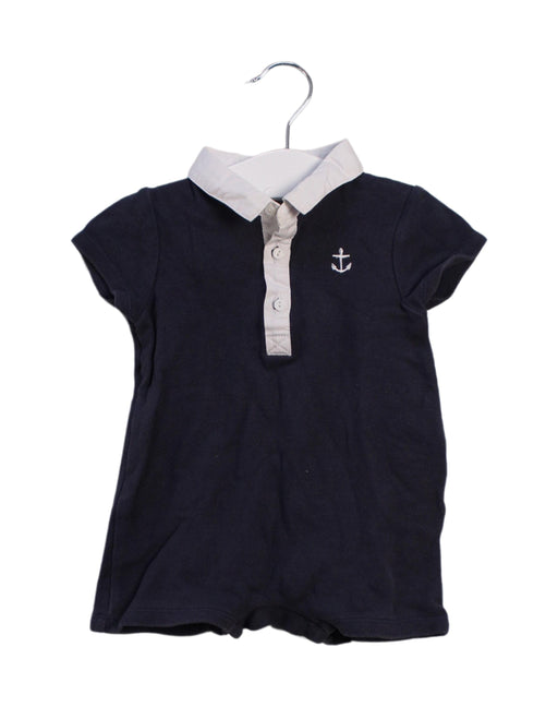 A Navy Short Sleeve Rompers from Cyrillus in size 6-12M for boy. (Front View)