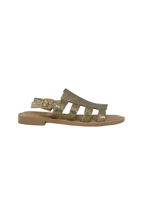 A Gold Sandals from Mini Melissa in size 6T for girl. (Back View)