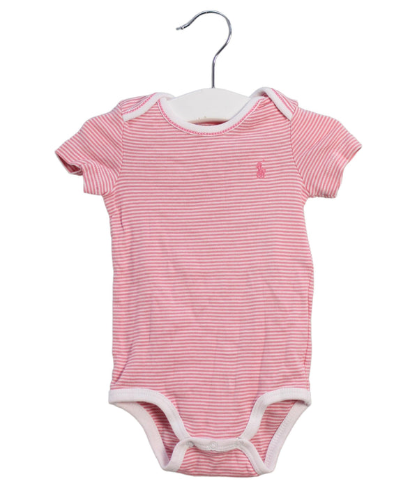 A Pink Short Sleeve Bodysuits from Ralph Lauren in size 3-6M for girl. (Front View)