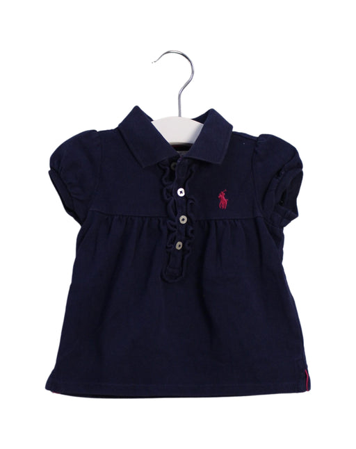 A Navy Short Sleeve Polos from Ralph Lauren in size 6-12M for girl. (Front View)