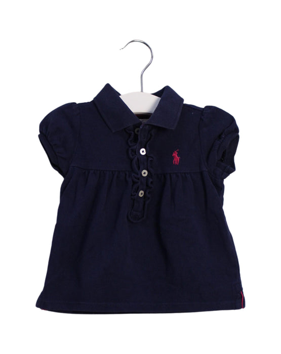 A Navy Short Sleeve Polos from Ralph Lauren in size 6-12M for girl. (Front View)