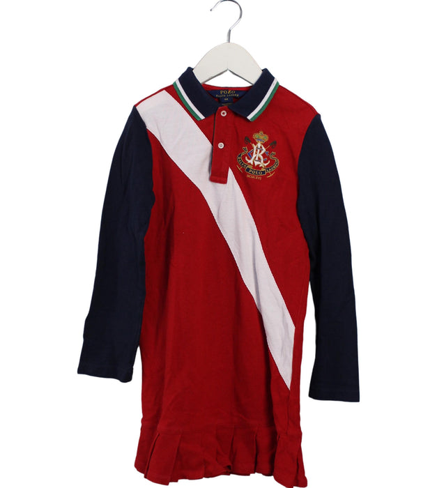 A Red Long Sleeve Dresses from Polo Ralph Lauren in size 6T for girl. (Front View)