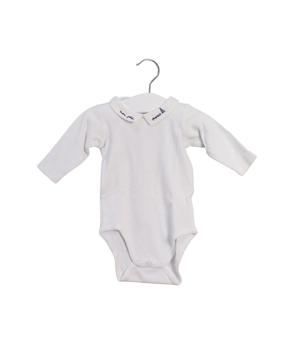 A White Long Sleeve Bodysuits from Jacadi in size 0-3M for boy. (Front View)