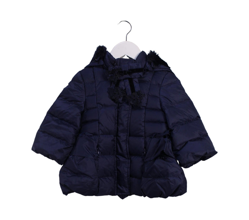 A Navy Puffer/Quilted Jackets from Nicholas & Bears in size 12-18M for girl. (Front View)