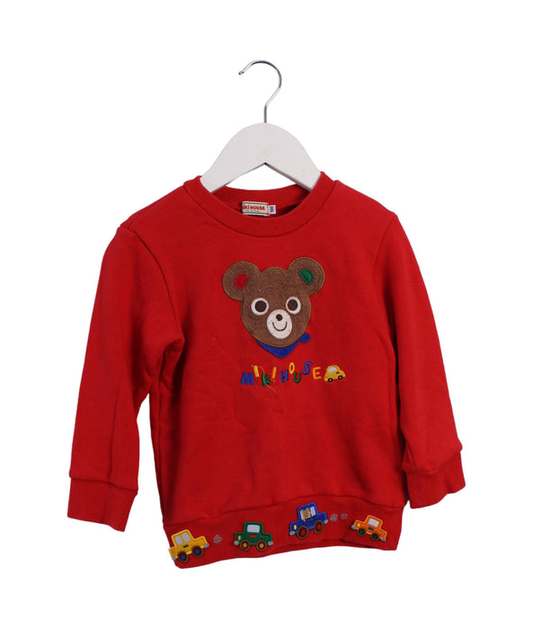 A Red Crewneck Sweatshirts from Miki House in size 2T for girl. (Front View)