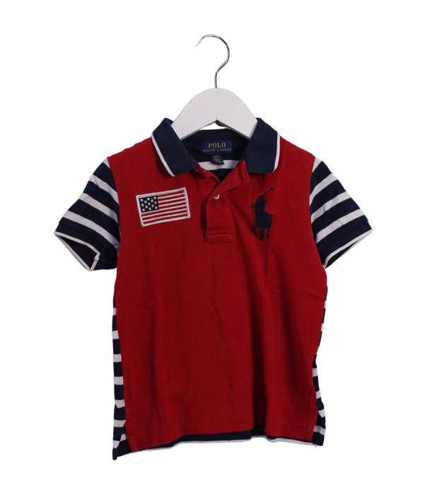 A Red Short Sleeve Polos from Polo Ralph Lauren in size 3T for boy. (Front View)