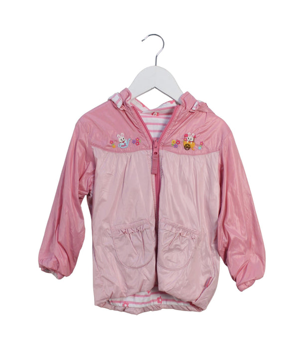 A Pink Lightweight Jackets from Miki House in size 2T for girl. (Front View)