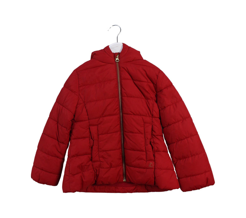 A Red Puffer/Quilted Jackets from Petit Bateau in size 4T for girl. (Front View)