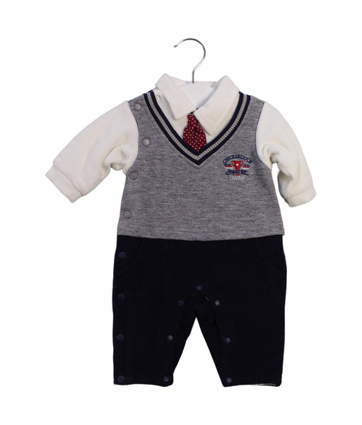 A Grey Long Sleeve Jumpsuits from Chickeeduck in size 0-3M for boy. (Front View)