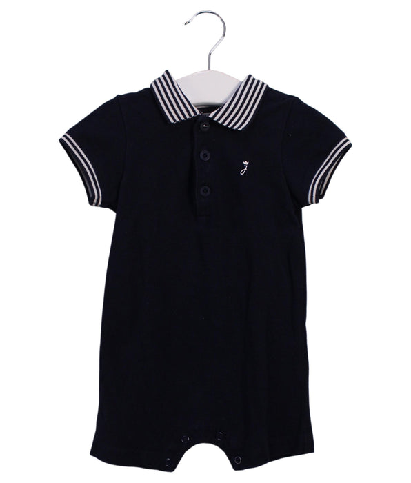 A Navy Short Sleeve Rompers from Jacadi in size 6-12M for boy. (Front View)