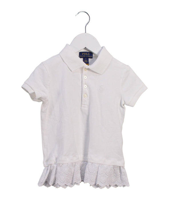 A White Short Sleeve Polos from Polo Ralph Lauren in size 5T for girl. (Front View)