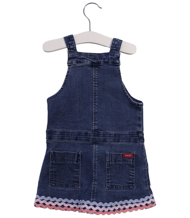 A Blue Overall Dresses from Seed in size 2T for girl. (Back View)