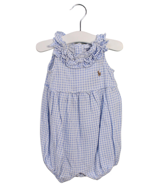 A Blue Sleeveless Rompers from Ralph Lauren in size 6-12M for girl. (Front View)