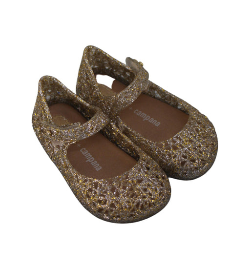 A Gold Flats from Mini Melissa in size 12-18M for girl. (Front View)