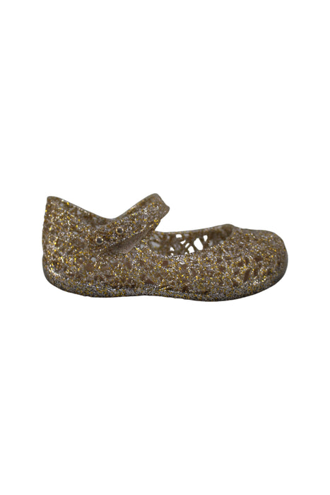 A Gold Flats from Mini Melissa in size 12-18M for girl. (Back View)