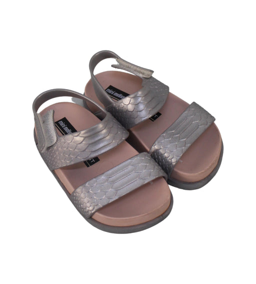A Silver Sandals from Mini Melissa in size 18-24M for girl. (Front View)