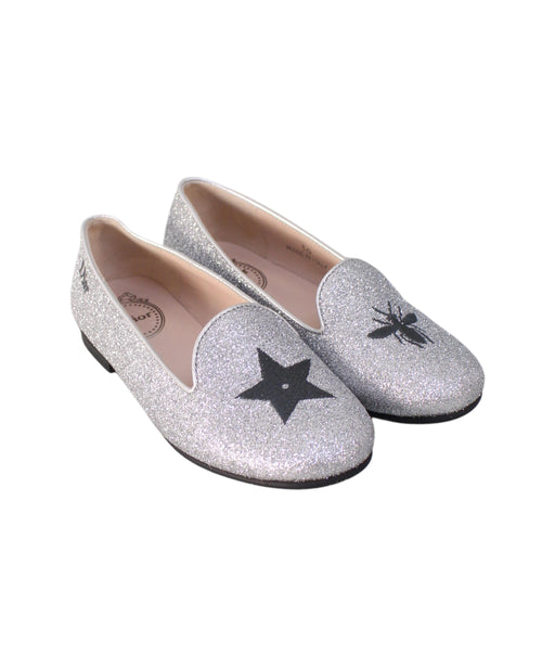 A Silver Slip Ons from Dior in size 6T for girl. (Front View)
