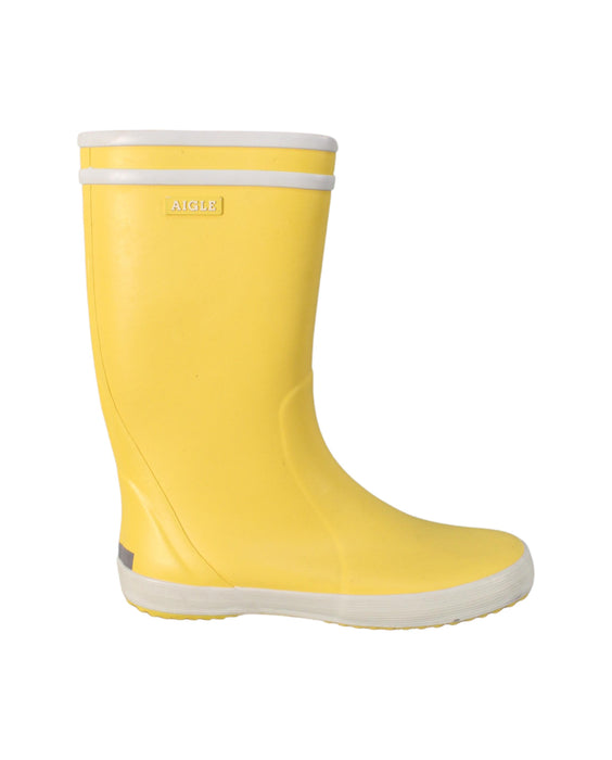 A Yellow Rain Boots from Aigle in size 9Y for girl. (Back View)