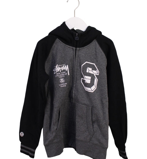 A Grey Zippered Sweatshirts from Stussy in size 7Y for boy. (Front View)