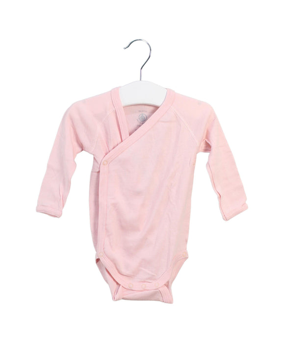 A Pink Long Sleeve Bodysuits from Petit Bateau in size 3-6M for girl. (Front View)
