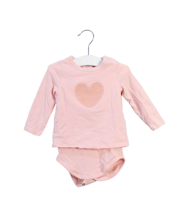 A Pink Long Sleeve Bodysuits from Seed in size 6-12M for girl. (Front View)