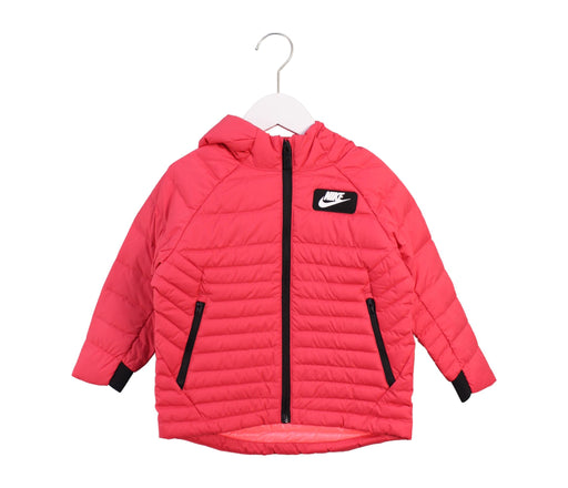 A Pink Puffer/Quilted Jackets from Nike in size 4T for girl. (Front View)