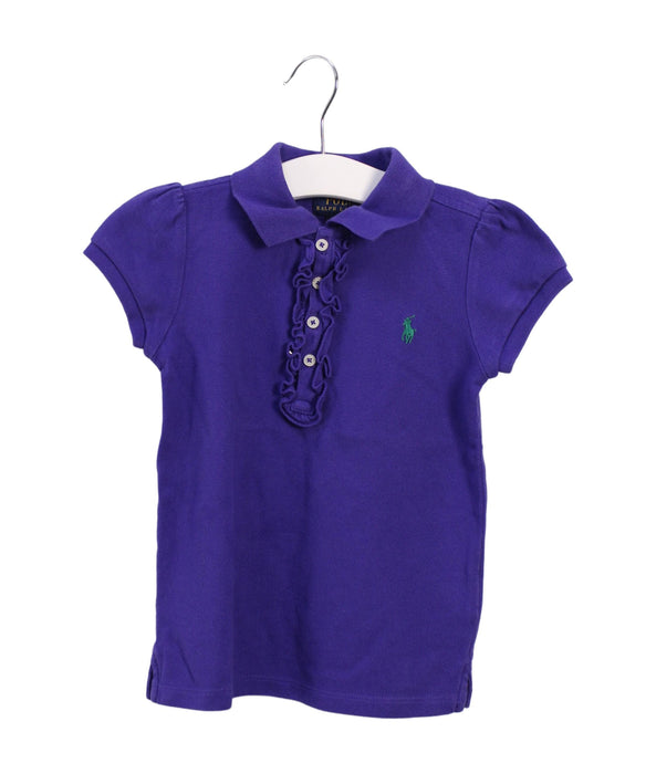 A Purple Short Sleeve Polos from Polo Ralph Lauren in size 6T for girl. (Front View)