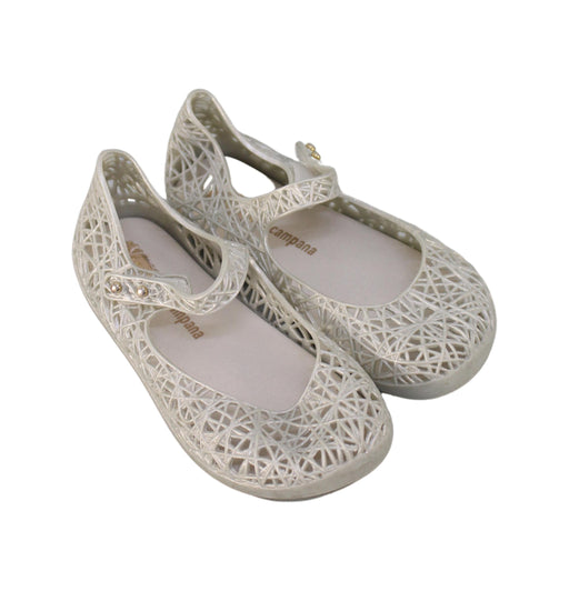 A Silver Flats from Mini Melissa in size 4T for girl. (Front View)