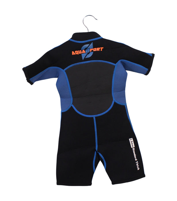 A Black Wetsuits from Aquasport in size 2T for boy. (Back View)