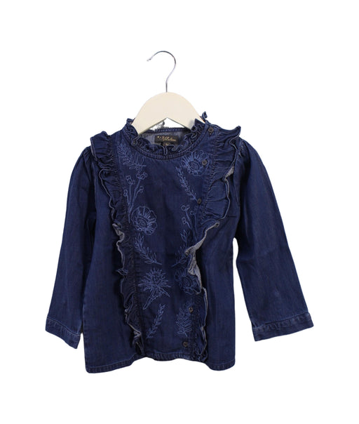 A Blue Long Sleeve Tops from Velveteen in size 6T for girl. (Front View)