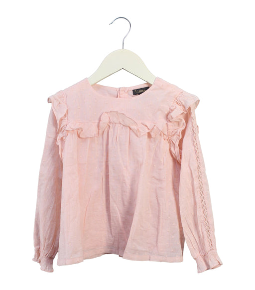 A Pink Long Sleeve Tops from Velveteen in size 5T for girl. (Front View)