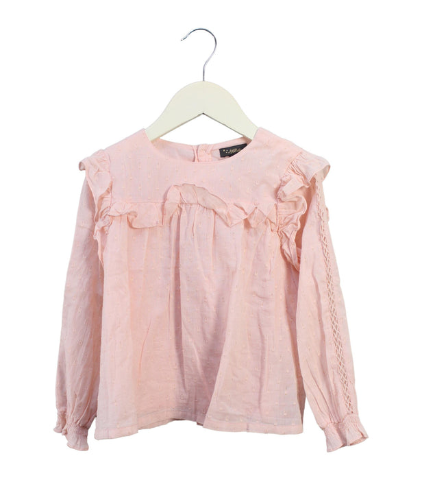 A Pink Long Sleeve Tops from Velveteen in size 5T for girl. (Front View)