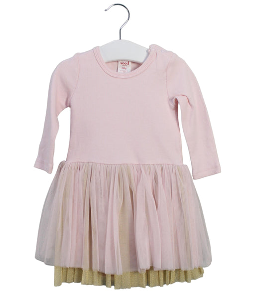 A Pink Long Sleeve Dresses from Seed in size 6-12M for girl. (Front View)