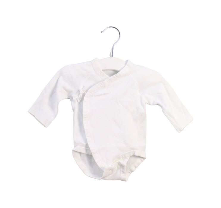 A White Long Sleeve Bodysuits from Mides in size 0-3M for neutral. (Front View)