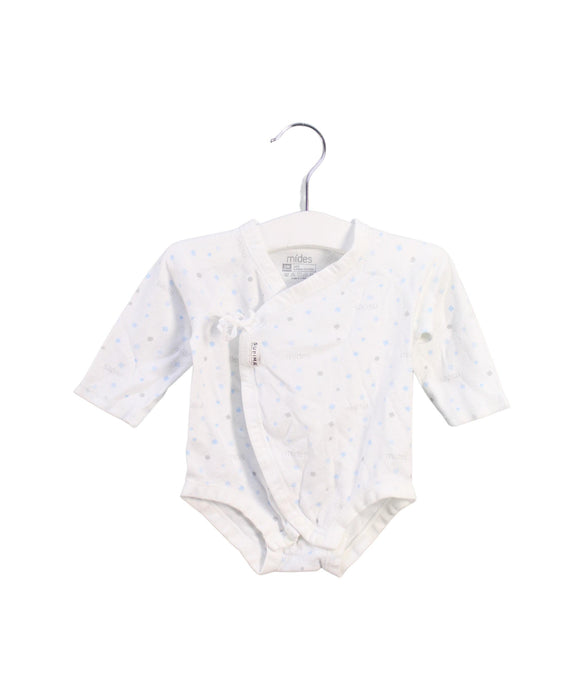 A White Long Sleeve Bodysuits from Mides in size 0-3M for boy. (Front View)