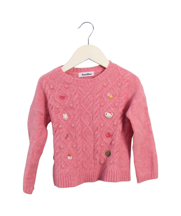 A Pink Knit Sweaters from Familiar in size 4T for girl. (Front View)