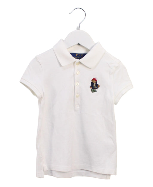 A White Short Sleeve Polos from Polo Ralph Lauren in size 5T for girl. (Front View)